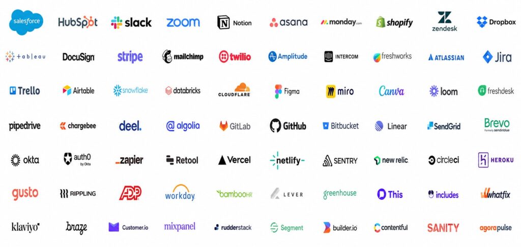 Logos of leading B2B SaaS companies illustrating how crowded and similar the SaaS market has become.